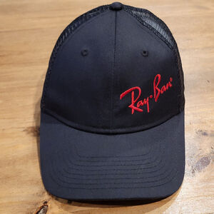 Ray Ban Hat Snapback Black Red Spell Out Logo Mesh Back Trucker One Size